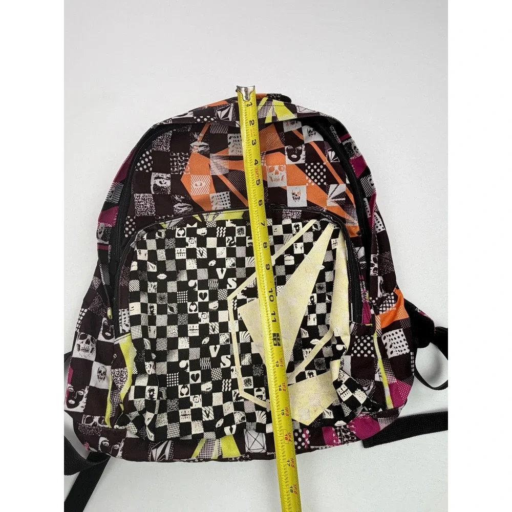 Vintage Volcom Vintage Backpack Y2K Skull Checkerboard Graphic Print Skate Bag
